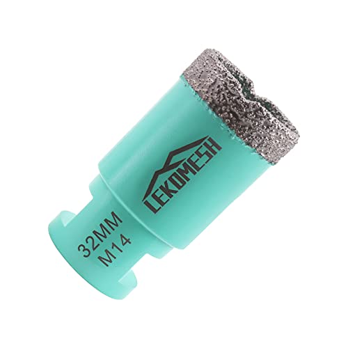 LEKOMESH Diamond Core Drill Bits 32MM, Vacuum Brazed Diamond Hole Saw for Porcelain Ceramic, Marble, Granite, Stone, Quartz