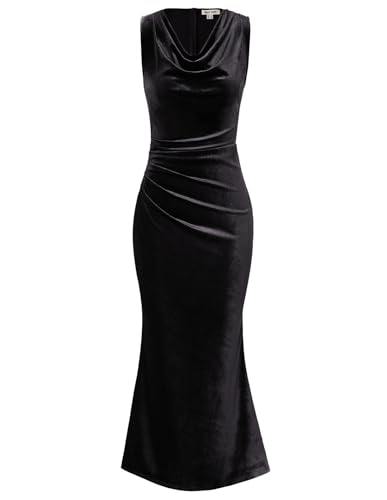 GRACE KARIN Damen Maxi Dress Lang Brautjungfernkleider Ärmellos Abendkleid Schwarz Größe 48