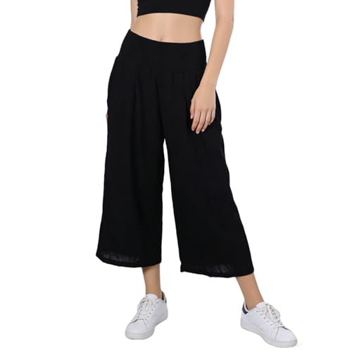 Mayoii Pantaloni estivi da donna, a 3/4, leggeri, larghi, larghi, larghi, larghi, aderenti, in stile culotte, traspiranti, leggeri, Nero , M - immagine 1