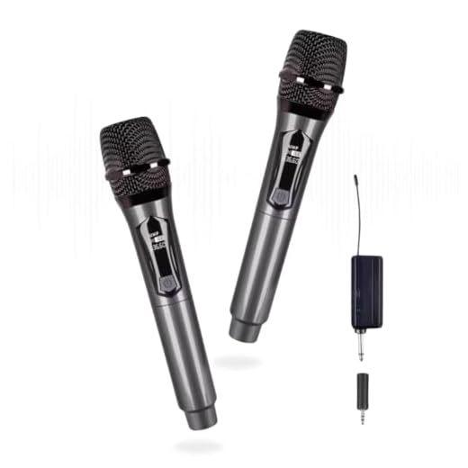 Microfone Sem Fio Duplo UHF, Microfone Karaoke, Microfone Dinamico, Microfone de Mão Profissional para Festas, Eventos, Aulas, Palestras, Desempenho, Entretenimento Familiar - Premium®