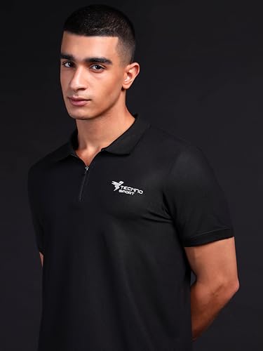 Image of TECHNOSPORT Men's Solid Polo T-Shirt MATPIQ Quick Dry Slim Fit Sports Tee for Gym Casual Smart Wear UPF50+ Anti Odour