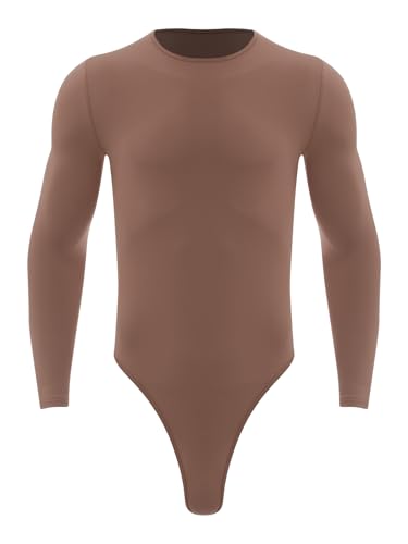 Linjinx Men's Long Sleeve One Piece Thongs Bodysuits Stretchy Button Down Leotard Undershirts Romper