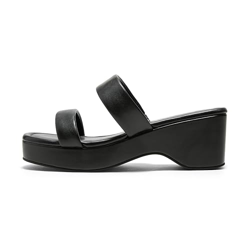 Arromic Platform Wedge Sandals Women Open Toe Slip on Two Strap Chunky Heeled Sandal for Summer Casual Dressy2