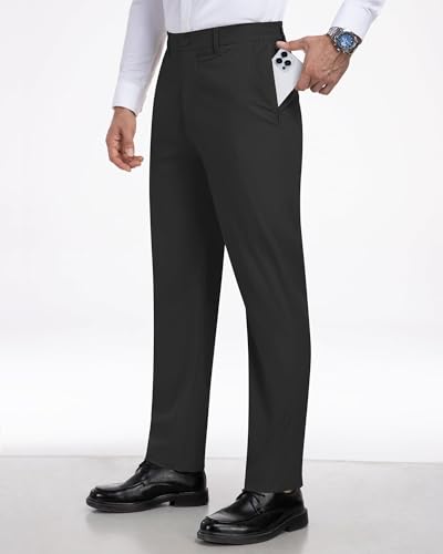 Mens Slacks Straight Fit Golf Pants Elastic Waist Dress Pants Lightweight Stretch Casual Business Work Pants with 5 Pockets Black, 3XL3