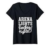 Damen Arena Lichter und Hockeykämpfe Eishockey Mama süß lustig T-Shirt mit V-Ausschnitt