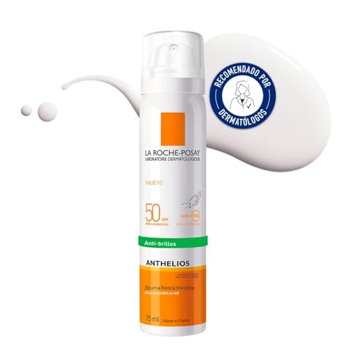 La Roche Posay Bruma facial SPF50, Anti-Brillos, Hidrata y Protege, Acabado Invisible, Con Fragancia, Apta para Pieles Sensibles, Anthelios, Invisible, 75 ml