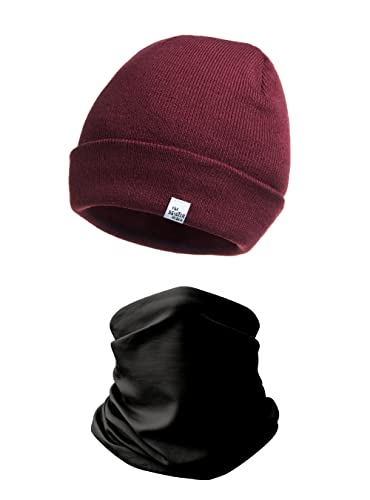THE SCOOTER RIDER - Bonnet d'hiver pour homme et femme taille unique | Bonnet tricoté unisexe doux et chaud | Bonnet élastique de conception classique avec ourlet de neige, Bordeaux, Taille Unique Cover
