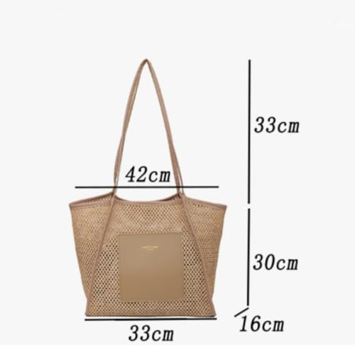 Shoulder Solid Color Straw Trendy Woven Handbag Women Brown2