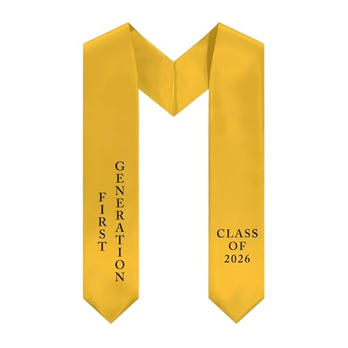 Iznrwdx First Generation Graduation Stole Class of 2026 Premium Soft Satin First Gen Sash for College & High School Adult Unisex V-Neck First Gen Pride Keepsake Gift -Gold