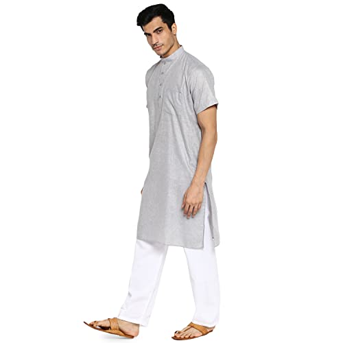 Image of Royal Kurta Mens Linen Half Sleeved Long Ethnic Kurta