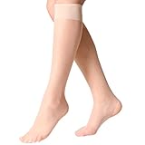 MANZI 12 Pairs Lady's Sheer Knee High Stockings, 12 Pairs Nude