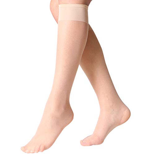 MANZI 12 Pairs Lady's Sheer Knee High Stockings, 12 Pairs Nude