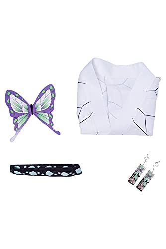 Haydory Womens Kochou Shinobu Cosplay Costume Shinobu Kimono Cloak Cloak BathRobe Full Set Halloween Suit with Hairpin