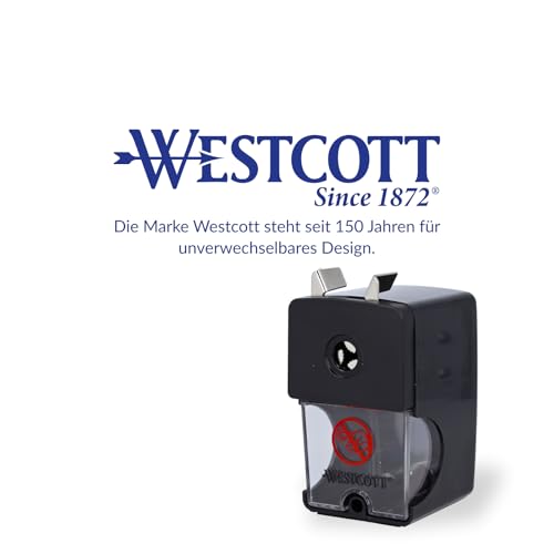 Westcott Spitzmaschine mit Kurbel | Manueller Anspitzer für Stifte 7-12mm | Spitzer mit Dose und Tischklemme | Einstellbare Spitzenform spitz oder rund | E-14216 00