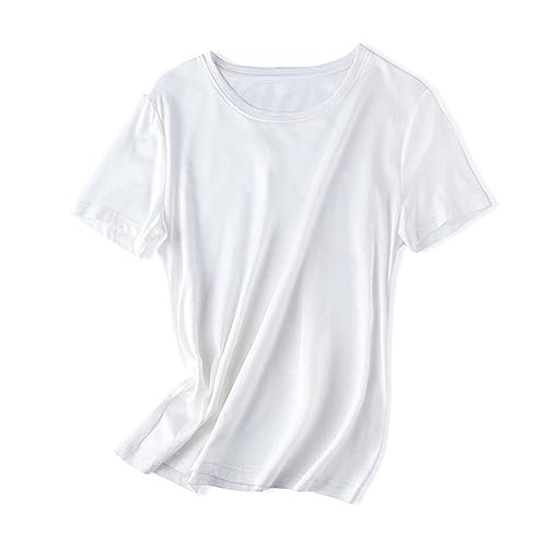 T-shirt col rond femmes en coton fin blanc coupe droite premium