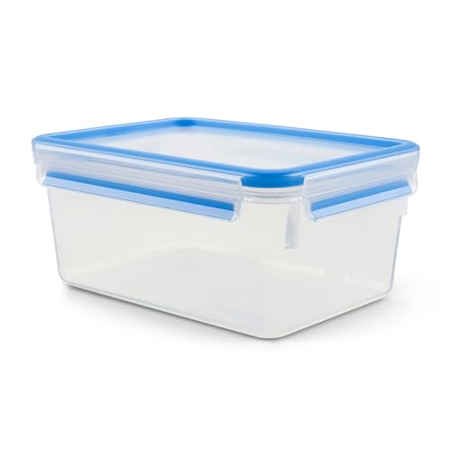 EMSA Clip & Close Frischhaltedose, rechteckig, 2,2 L, Aufbewahrungsbox, 100 Prozent dicht, spülmaschinen-, gefrier-, mikrowellenfest, Transparent, Blau, Made in Germany, 508544