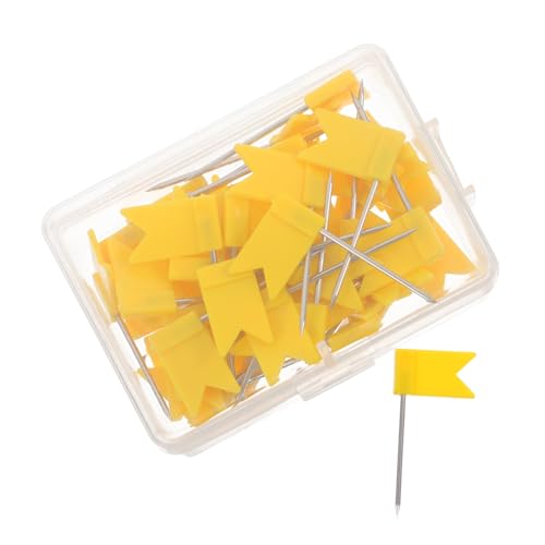 DIYEAH 50 Piezas Aguja De Bandera De Mapa Chinchetas para Colgar En La Pared Alfileres para Banderas Pins De Empuje De Mapa De Bandera De Color Mapa Tachuelas Chinchetas Planchar Yellow