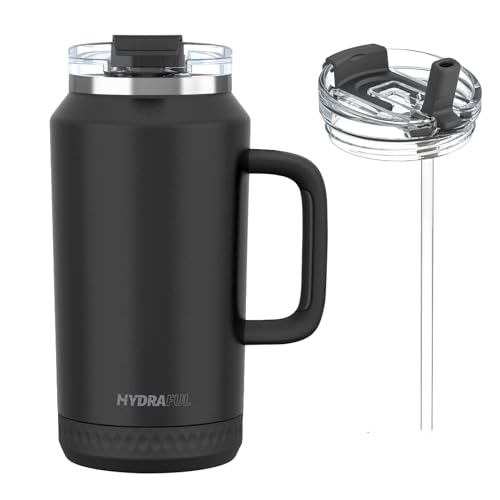 Hydraful 64 oz Tumbler with Handle and Straw - 100% Leak-Proof - Insulated Cup Reusable Stainless Steel Large Water Bottle Travel Mug for Gym, Hiking, and Camping - Gifts for Women Men Him H