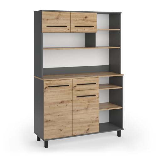 Vicco Buffet de Cocina Pure, Roble Artesanal/Antracita, 120.2 x 40.5 cm, con estantes Interiores Ajustables en Altura para un Almacenamiento Flexible