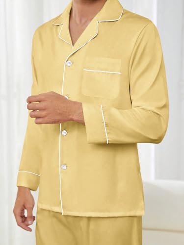 Mens Cotton Pajama Set, Soft Long Sleeve Pajamas for men Lightweight Button Up Sleepwear Lounge Pjs Set4