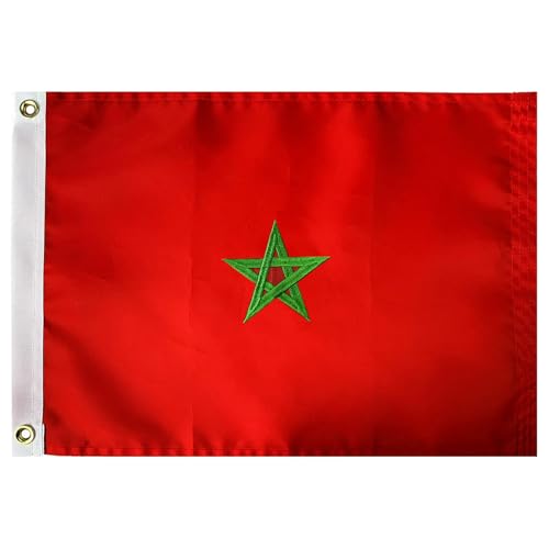 Flagolden Morocco Flag 12x18 Inch for Boat Vivid Color Embroidered Small Moroccan Flags with 2 Brass Grommets National Nautical Outdoor