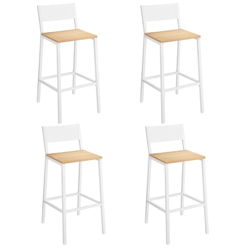 VASAGLE Tabourets de Bar, Lot de 4 Chaises de Bar, Sièges Cuisine, Salle à Manger, Bureau, Style Industriel, Beige Chêne et Blanc LBC270W09