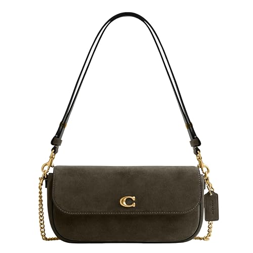 Coach Suede Brook Flap Bag with Chain, B4/Olive