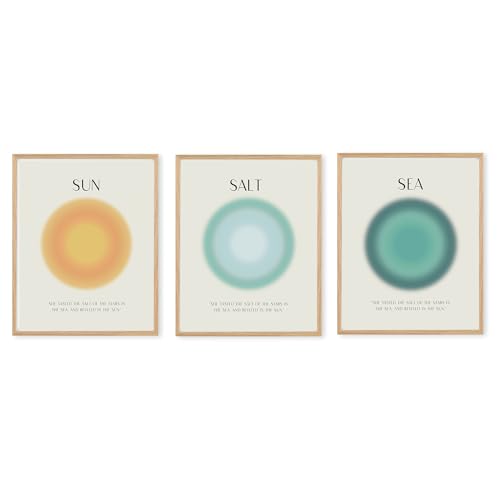 Boat Wades Coastal Room Decor-Beachy Wall Decor,Sun Salt Sea Aura Unframed Wall Art Prints,Coastal Aura Posters Prints Pictures,Ocean Aura Wall Decor,Beach Room Decor,8x10 Inches Set of 3