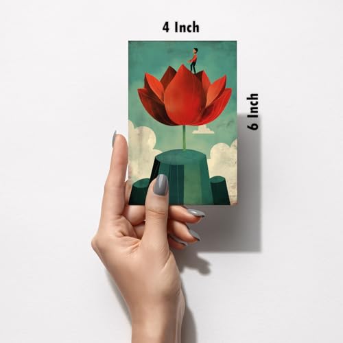 Image of SiddArtify Red - Green Lotus Flower Art Print Set - Set of 2-4x6 Inch - Board (Pack of 6) - Sticker (Pack of 6) Wall Room Decoration art Poster Prints