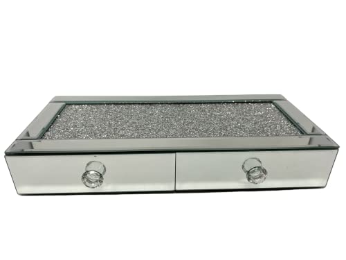 Crystal Crown® Boîte à bijoux argentée en verre miroir avec 2 tiroirs et strass Cover