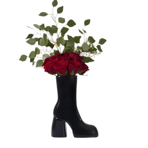 Reimagine Discovery Black Boot Vase - Maximalist Ceramic Flower Vase for Modern Home Decor - Office, Bedroom & Living Room - Aesthetic Room Decor for Desk, Shelf, Table, Bar & Vanity