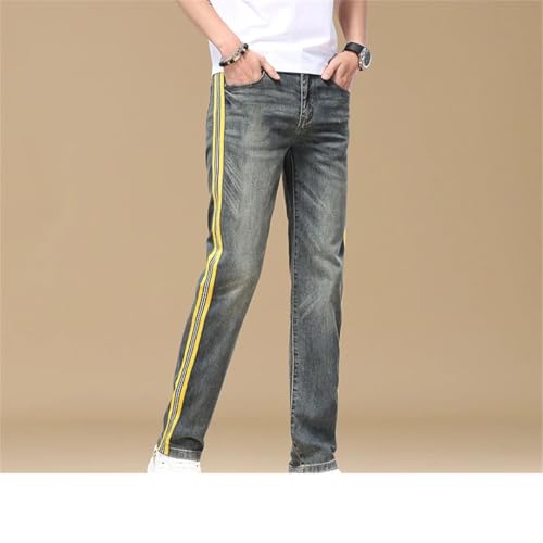 Men's Side Striped Embroidered Washed Straight Leg Jeans Casual Pants3