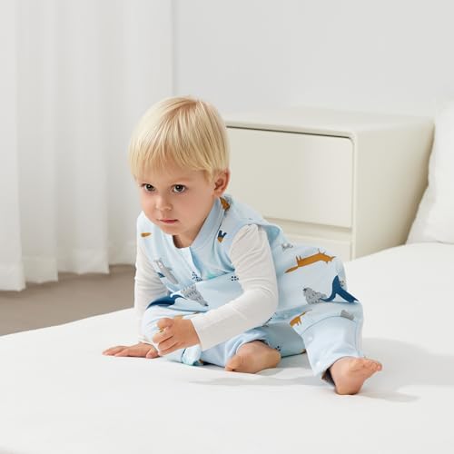 Image of Duomiaomiao 0.5 TOG Toddler Sleep Bag 6-12 Months 100% Cotton Lightweight Baby Sleep Sack with Feet, Breathable Comfy Toddler Wearable Blanket