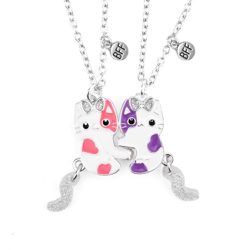2pcs Friendship Necklace, Magnetic Matching Couples Best Friend for Necklaces Charm Pendant Forever Jewelry Gift for Anniversary Birthday Women Men(Cats)