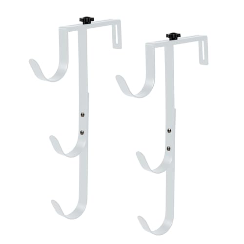 ECcandiedhaws 2Pcs White Pool Pole Hangers Adjustable Heavy Duty Swimming Pool Fence Hooks for Pool Equipment Skimmers Leaf Rakes Nets Brushes Vacuum Hose Garden Tool Organizer