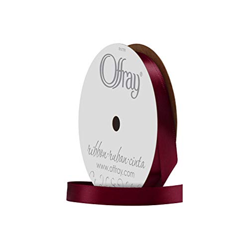 Image of Offray 263150 3 /8 inch Wide Single Face Satin Ribbon, Sherry Red, 6 Yds