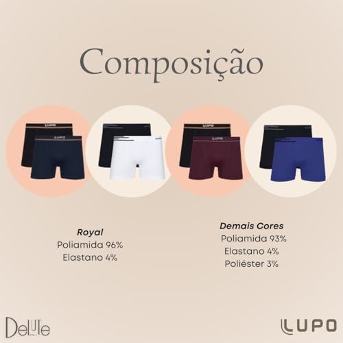 Kit Com 4 Cuecas Boxer Lupo Microfribra Sem Costura Adulto Box Masculina 436 (BR, Alfa, GG, Regular,