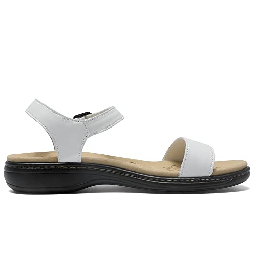 Image of Women's Classic Flat Sandals Leather Open Toes Memory Foam One Band Ankle Strap Adjustable Slip On Shoes