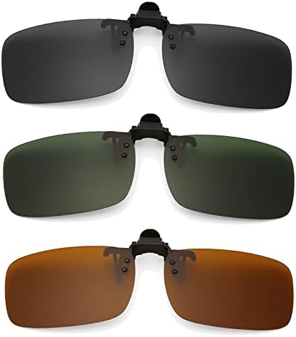 Long Keeper Clip-on Sunglasses - 3 Pair Polarised Clip on Flip up Sunglasses over Glasses for Men Women Outdoor Driving Fishing