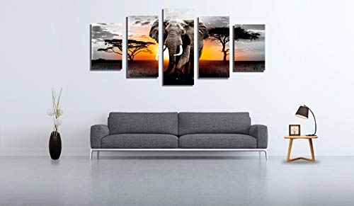 Black And White Yellow Elephant Wall Art Print On Wrapped Canvas Animals Painting Sunrise Landscape Pictures Living Room Decoration Framed #TOP1