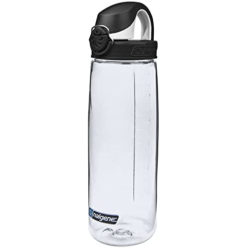 Nalgene Sustain Tritan Botella de agua sin BPA sobre la mosca hecha con material derivado del 50% de residuos plásticos, 24 onzas, transparente con negro