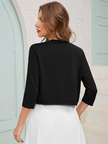 Image of Women's 3 /4 Sleeve Open Front Cardigan V-Neck Knit Cropped Bolero Shrug Sweater for Women
