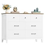 HOCSOK Kommode Weiß mit 7 Schubladen, Kommode mit Aus Holzplatte, Komodenschrank für Schlafzimmer Wohnzimmer Jugendzimmer Flur und Büro, 106x40x81 cm