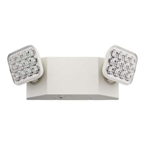 Image of Lithonia Lighting Basics LED Emergency Light, Adjustable Heads 120 /277V 2Pk | 2 Aimable Heads, Wall Mount, Damp Rated, 90-Min Backup, Ideal for Stairways, Hallways, Egress Paths, White, 2-Pack (EU2C CP2)