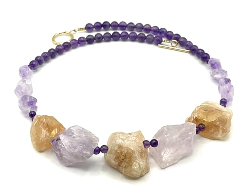 Collier Améthyste et Citrine Naturel : Bijoux Artisanaux en Pierres de Gemmes