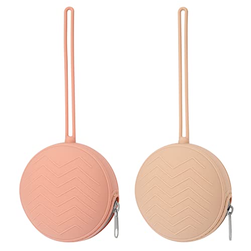 Nupoopy 2 Pack Silicone Pacifier Holder Case, Bpa Free Newborn Baby Pacifiers Silicone Pouch For Boys & Girls, Portable Silicone Pacifier Container Case (Muted, Apricot) #TOP3