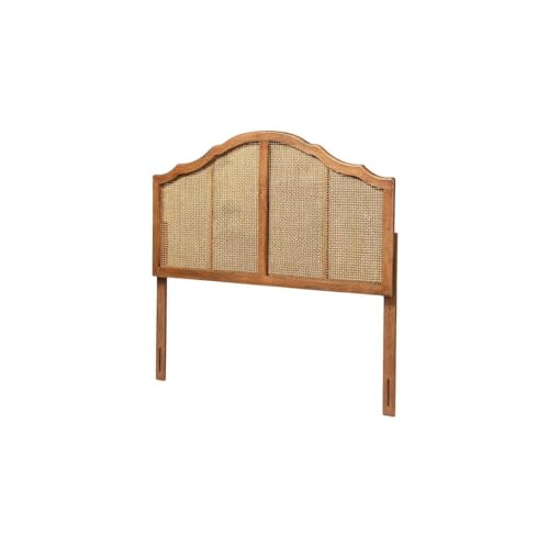 Furnifact Brown Synthetic Rattan King Size Arched Headboard Rubberwood Frame Wood Legs Transitional Style Single Piece Easy Wipe Clean Durable