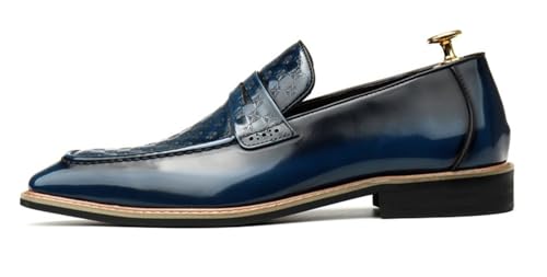 Santimon Men’s Genuine Leather Slip-On Loafers – Designer-Inspired Dress Shoes with Textured Checkered Vamp – Stylish Penny Loafers for Business, Wedding & Formal2