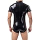 QiaTi Herren-Latex-Bodysuit Herren-Ganzkörper-Trikot mit langen Ärmeln Ganzanzug Kunstleder-Bodysuit L