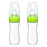 Goji Baby - 4 oz Silicone Baby Food Dispensing Spoon - 2 Pack - Great for 4+ Month Infants - Includes Stopper - Easy to Use and Mess-Free - Precise Food-Release Feeder - Great for Travel (Green)